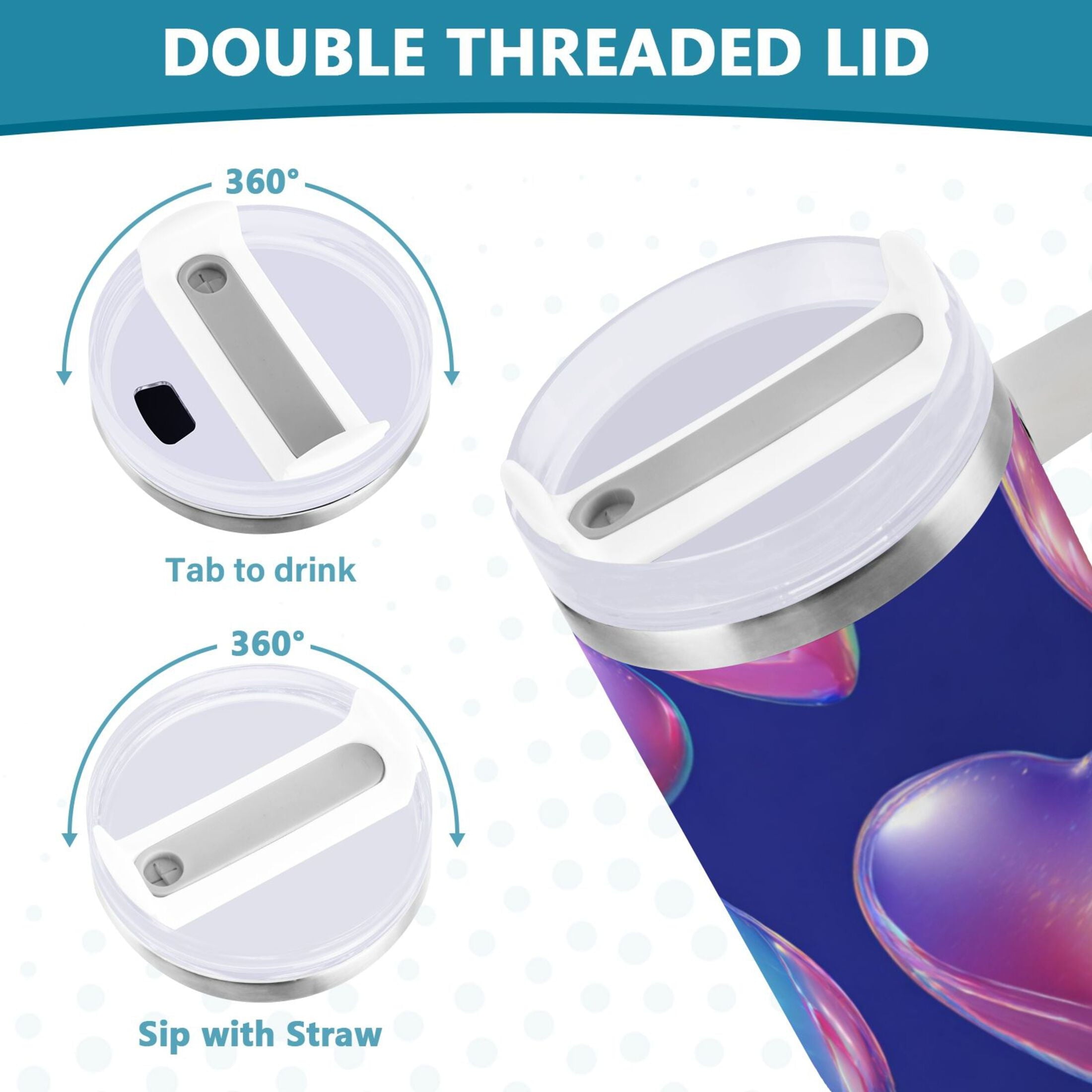 30 oz Insulated Stainless Steel Tumbler Double Wall Stainless Steel Tumbler with 2-Way Drinking Pink-purple Hearts