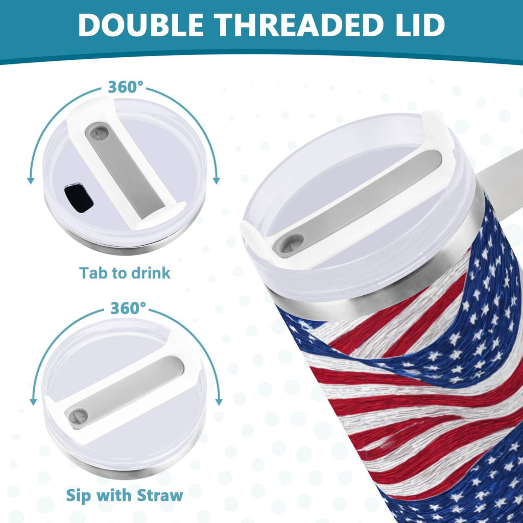 30 oz Insulated Stainless Steel Tumbler Double Wall Stainless Steel Tumbler with 2-Way Drinking Flags Wave Pattern