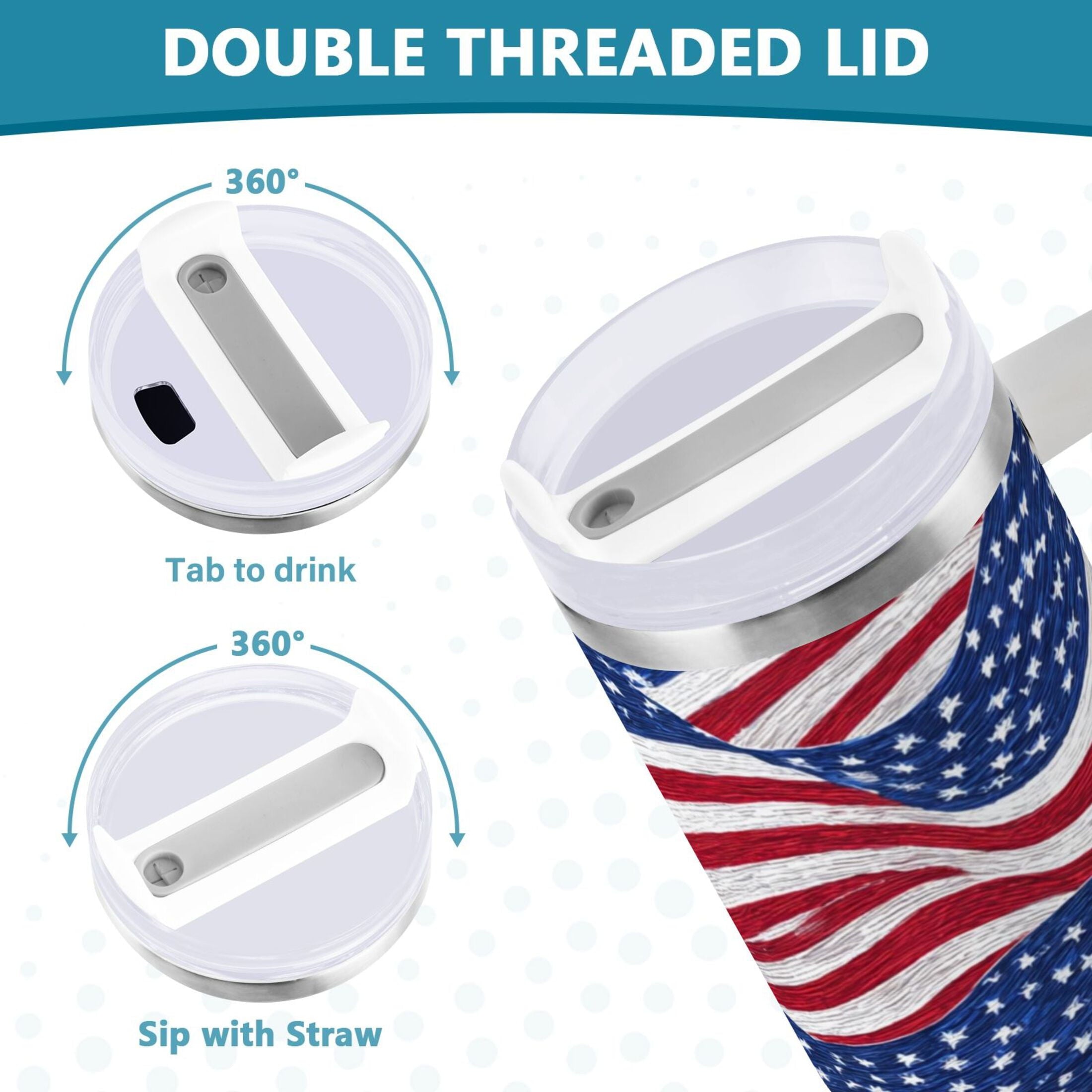 30 oz Insulated Stainless Steel Tumbler Double Wall Stainless Steel Tumbler with 2-Way Drinking Flags Wave Pattern