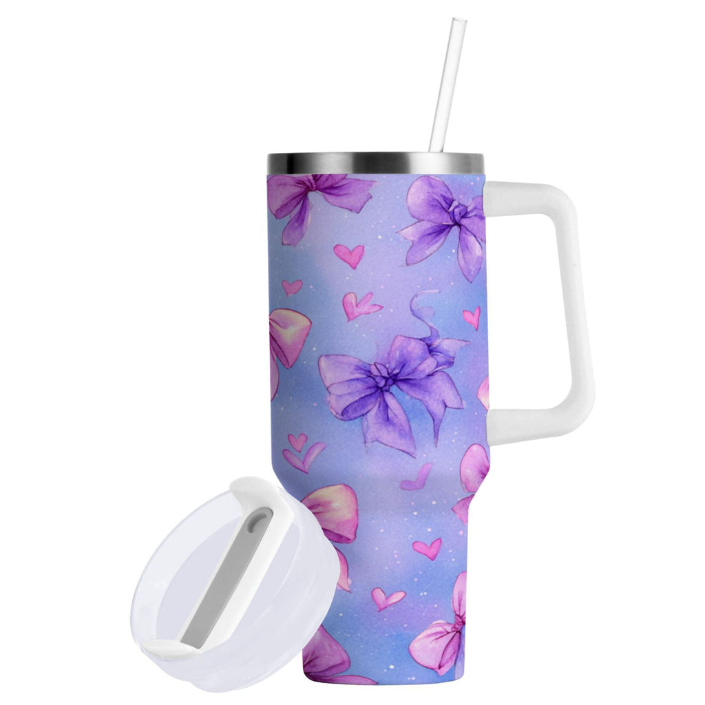 30 oz Insulated Stainless Steel Tumbler Double Wall Stainless Steel Tumbler with 2-Way Drinking Watercolor Bows Pattern
