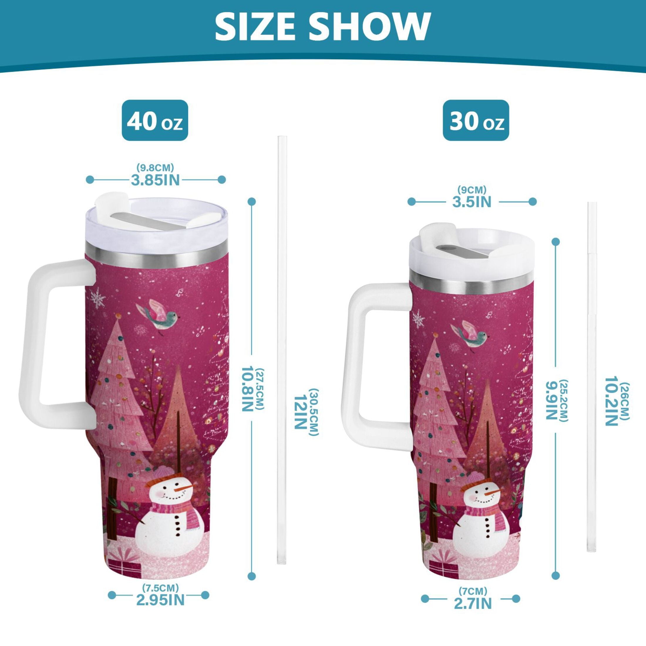 40 oz Insulated Stainless Steel Tumbler Double Wall Stainless Steel Tumbler with 2-Way Drinking Pink Christmas Forest
