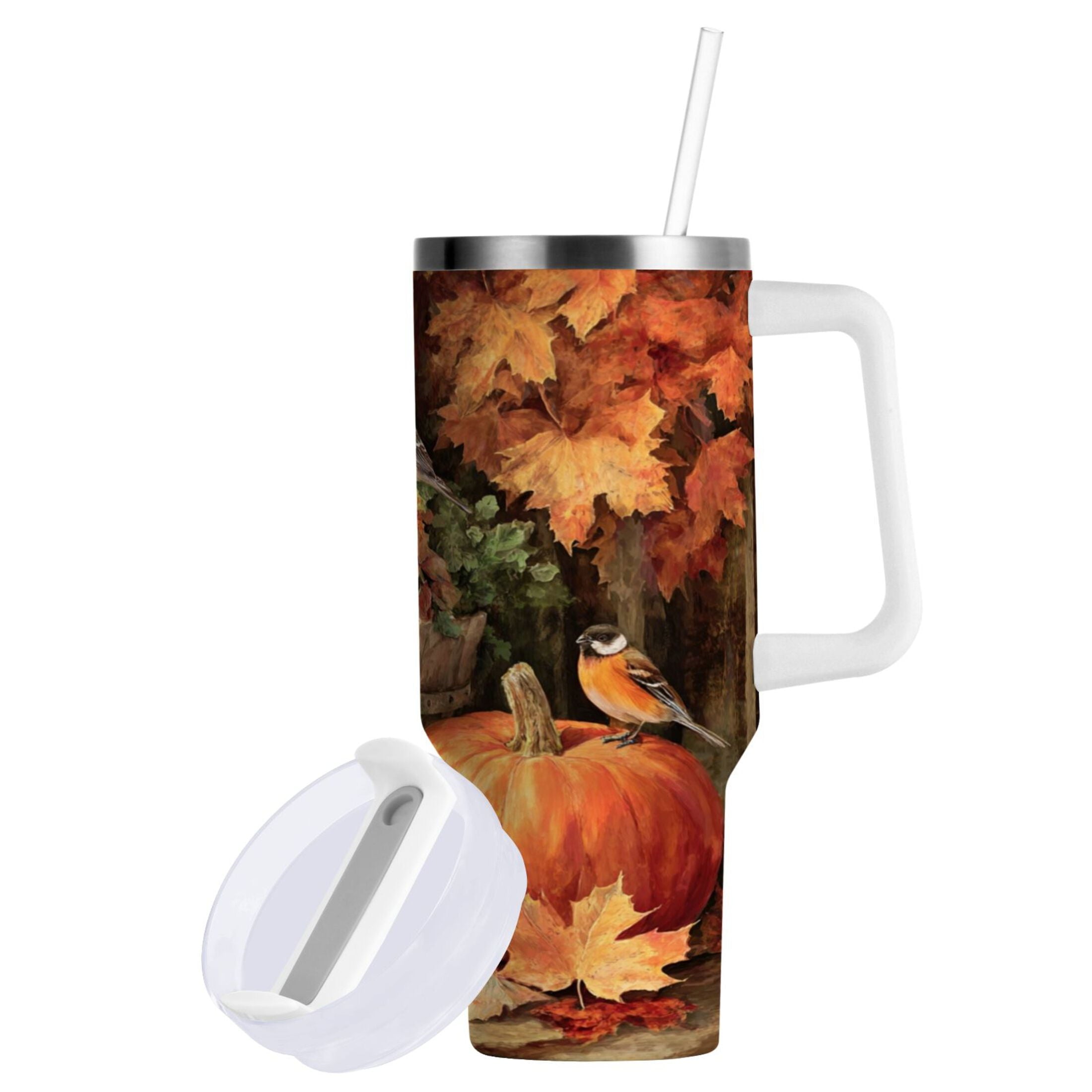 30 oz Insulated Stainless Steel Tumbler Double Wall Stainless Steel Tumbler with 2-Way Drinking Beautiful Fall Scene