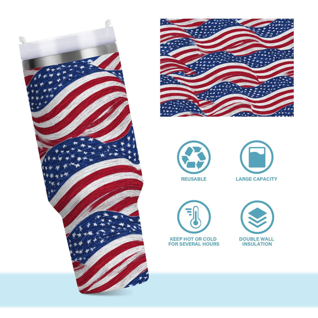 30 oz Insulated Stainless Steel Tumbler Double Wall Stainless Steel Tumbler with 2-Way Drinking Flags Wave Pattern