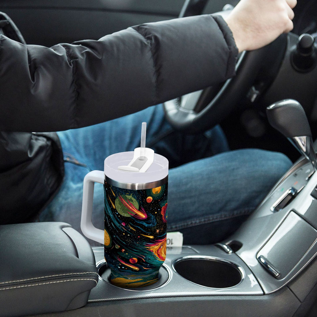 40 oz Insulated Stainless Steel Tumbler Double Wall Stainless Steel Tumbler with 2-Way Drinking Swirling Galaxy