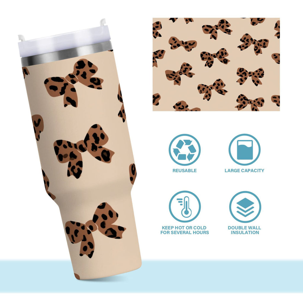 30 oz Insulated Stainless Steel Tumbler Double Wall Stainless Steel Tumbler with 2-Way Drinking Cute Brown Bow