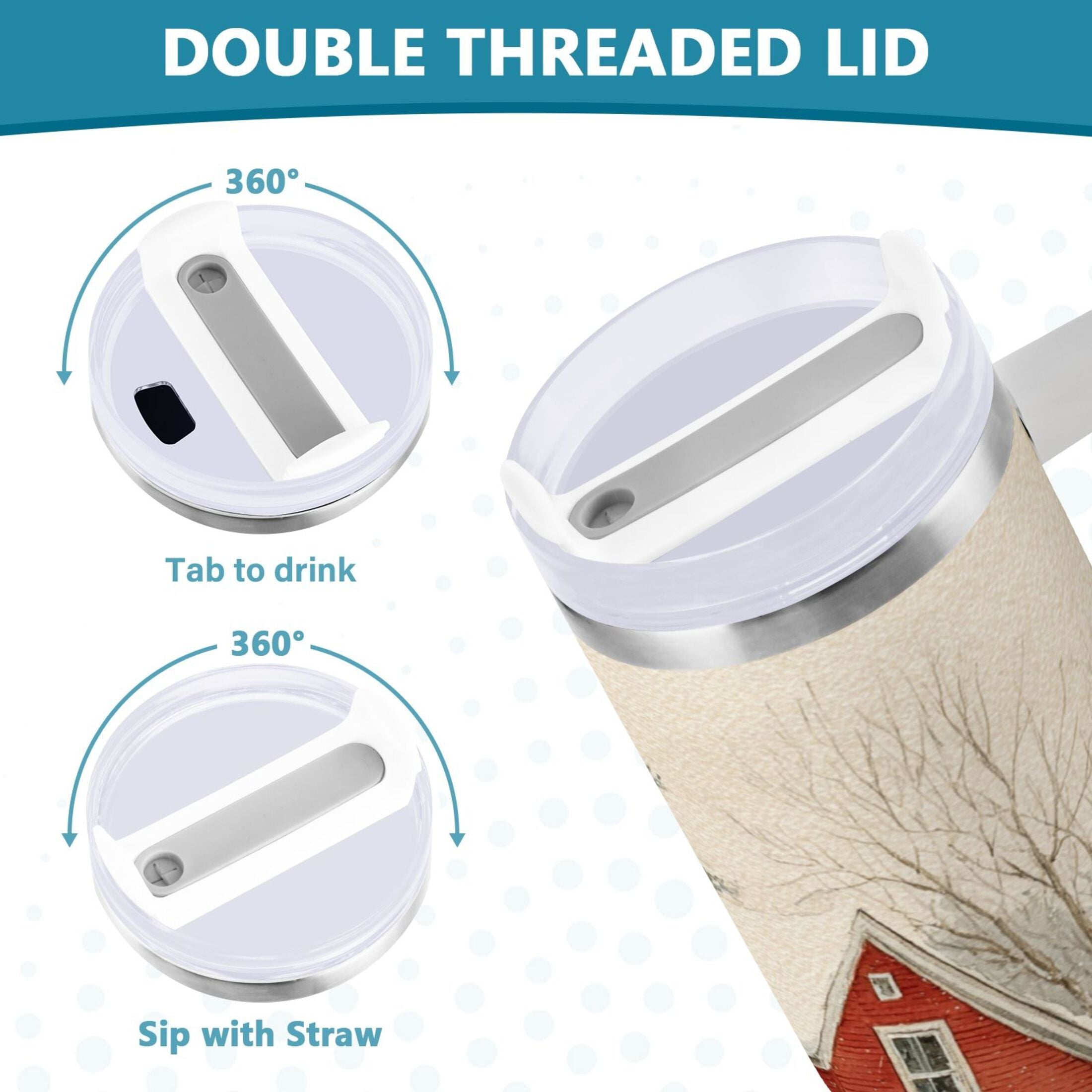 40 oz Insulated Stainless Steel Tumbler Double Wall Stainless Steel Tumbler with 2-Way Drinking House with Snow-covered Roof