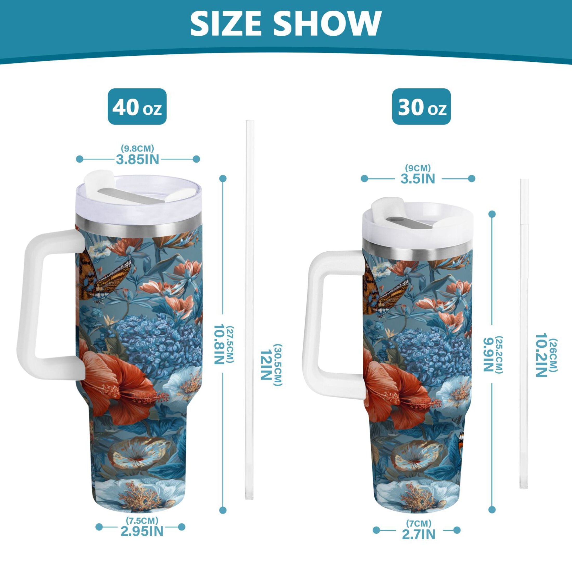 30 oz Insulated Stainless Steel Tumbler Double Wall Stainless Steel Tumbler with 2-Way Drinking Birds and Flowers