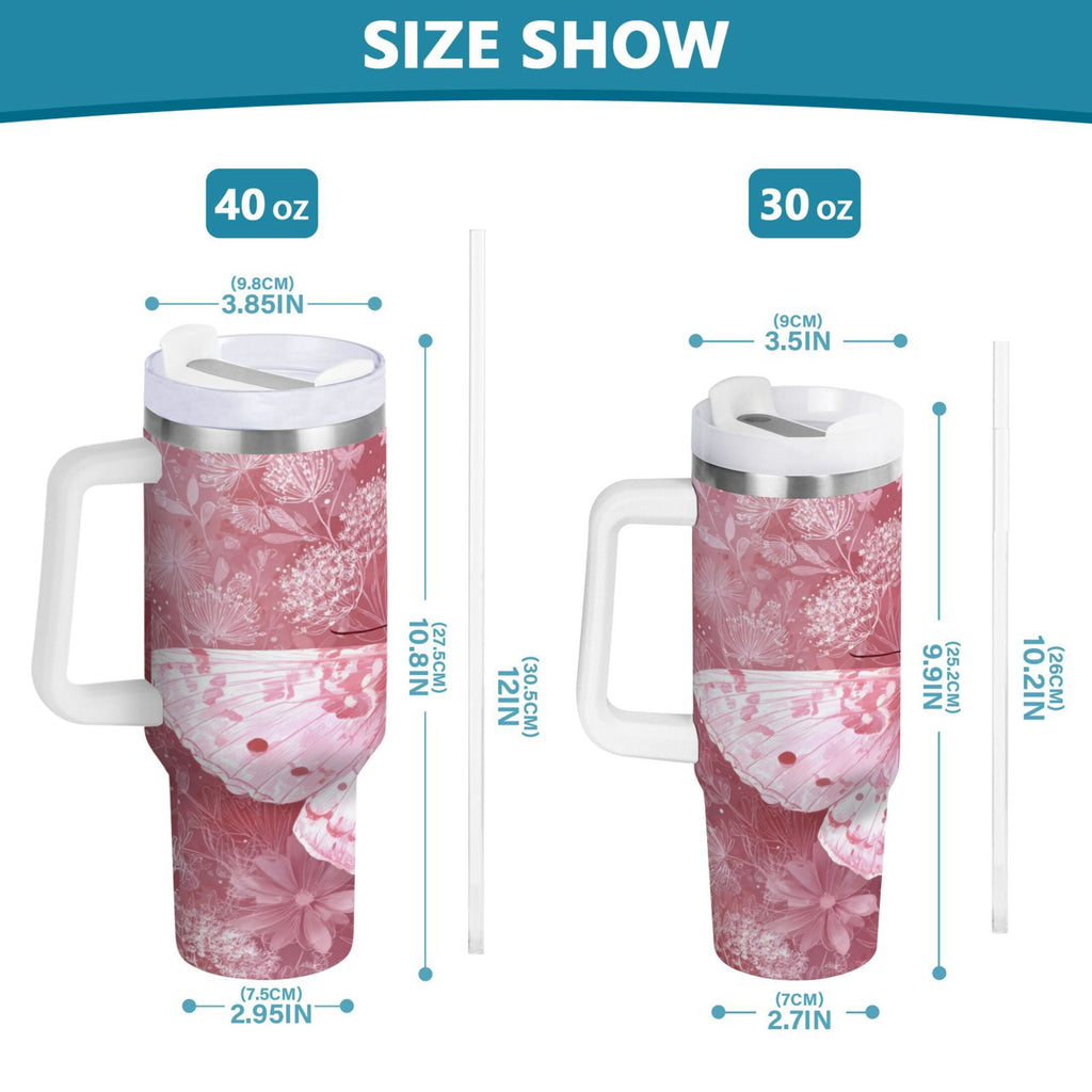 30 oz Insulated Stainless Steel Tumbler Double Wall Stainless Steel Tumbler with 2-Way Drinking Soft Pink Butterfly