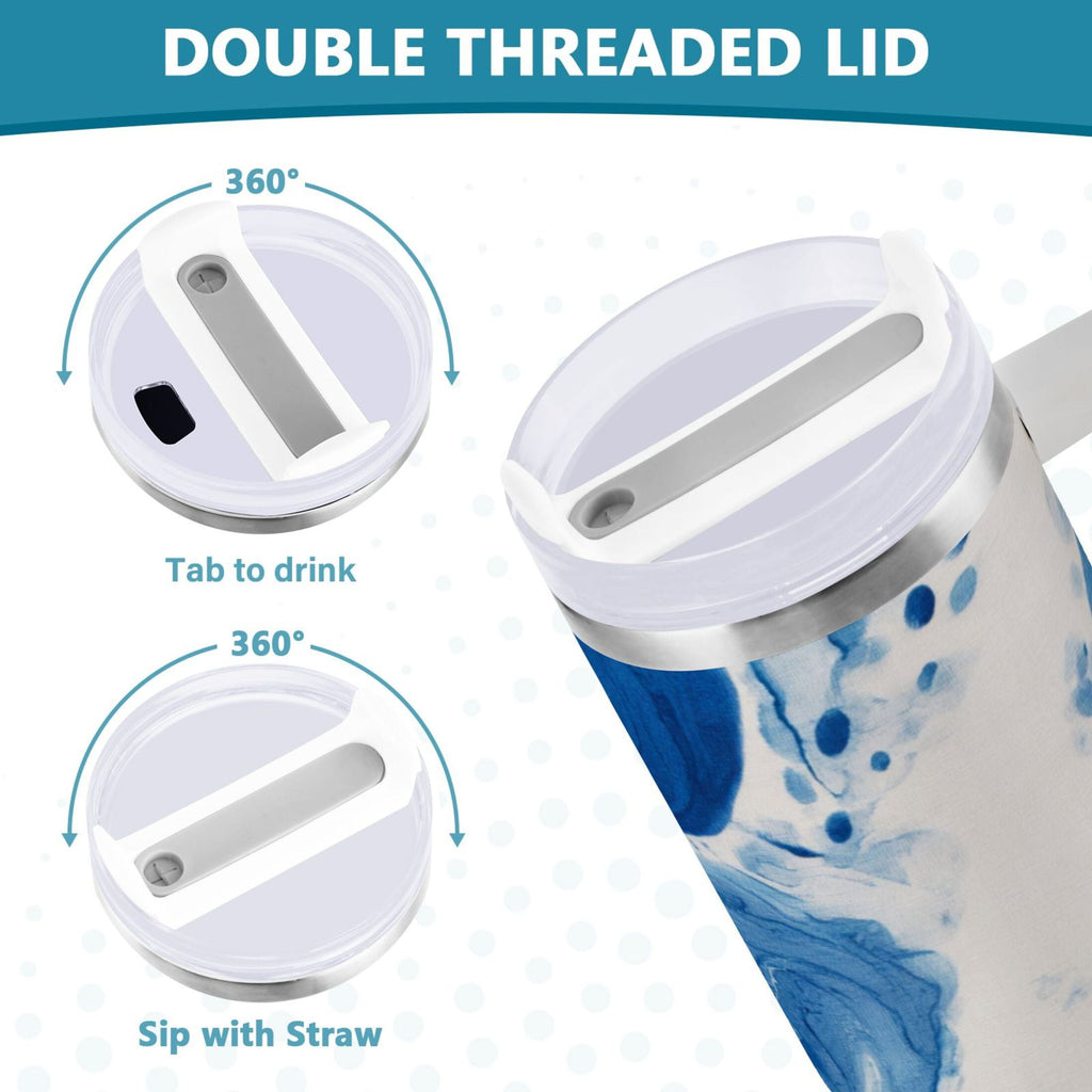 40 oz Insulated Stainless Steel Tumbler Double Wall Stainless Steel Tumbler with 2-Way Drinking Indigo Blue Tie-dye Pattern