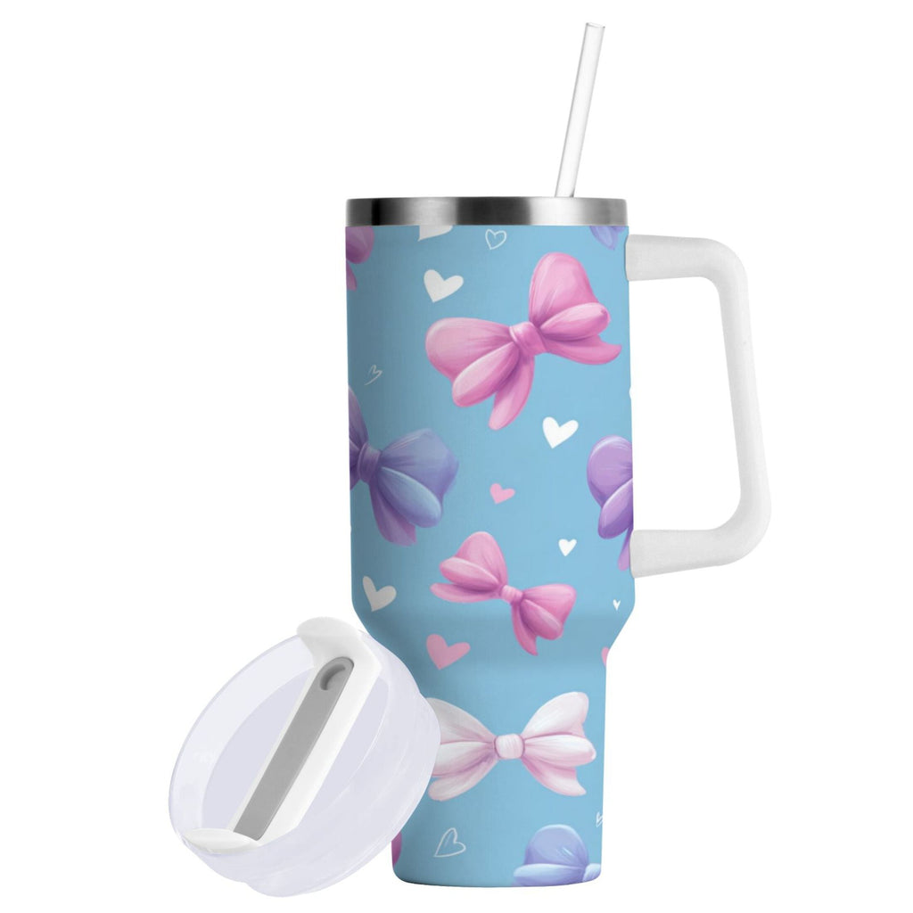 30 oz Insulated Stainless Steel Tumbler Double Wall Stainless Steel Tumbler with 2-Way Drinking Pink and Purple Bows