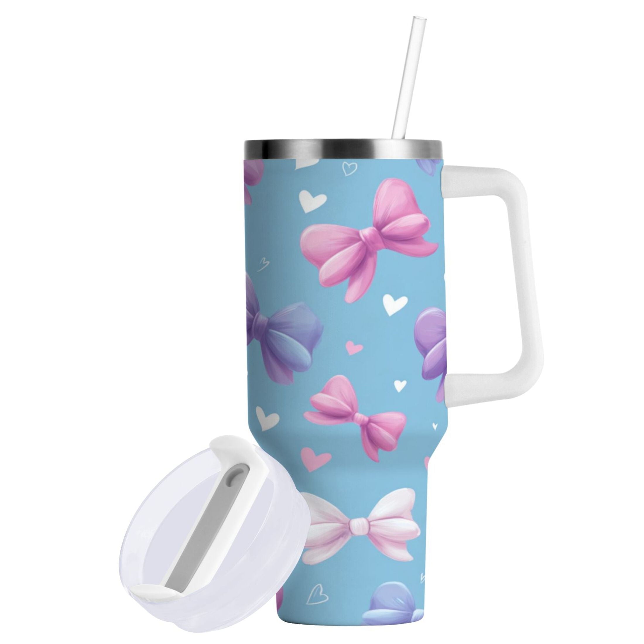 30 oz Insulated Stainless Steel Tumbler Double Wall Stainless Steel Tumbler with 2-Way Drinking Pink and Purple Bows