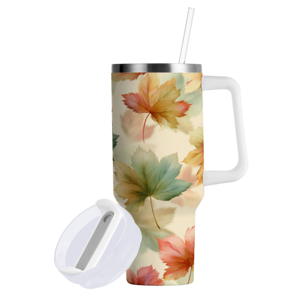 40 oz Insulated Stainless Steel Tumbler Double Wall Stainless Steel Tumbler with 2-Way Drinking Watercolor Maple Leaves Pattern