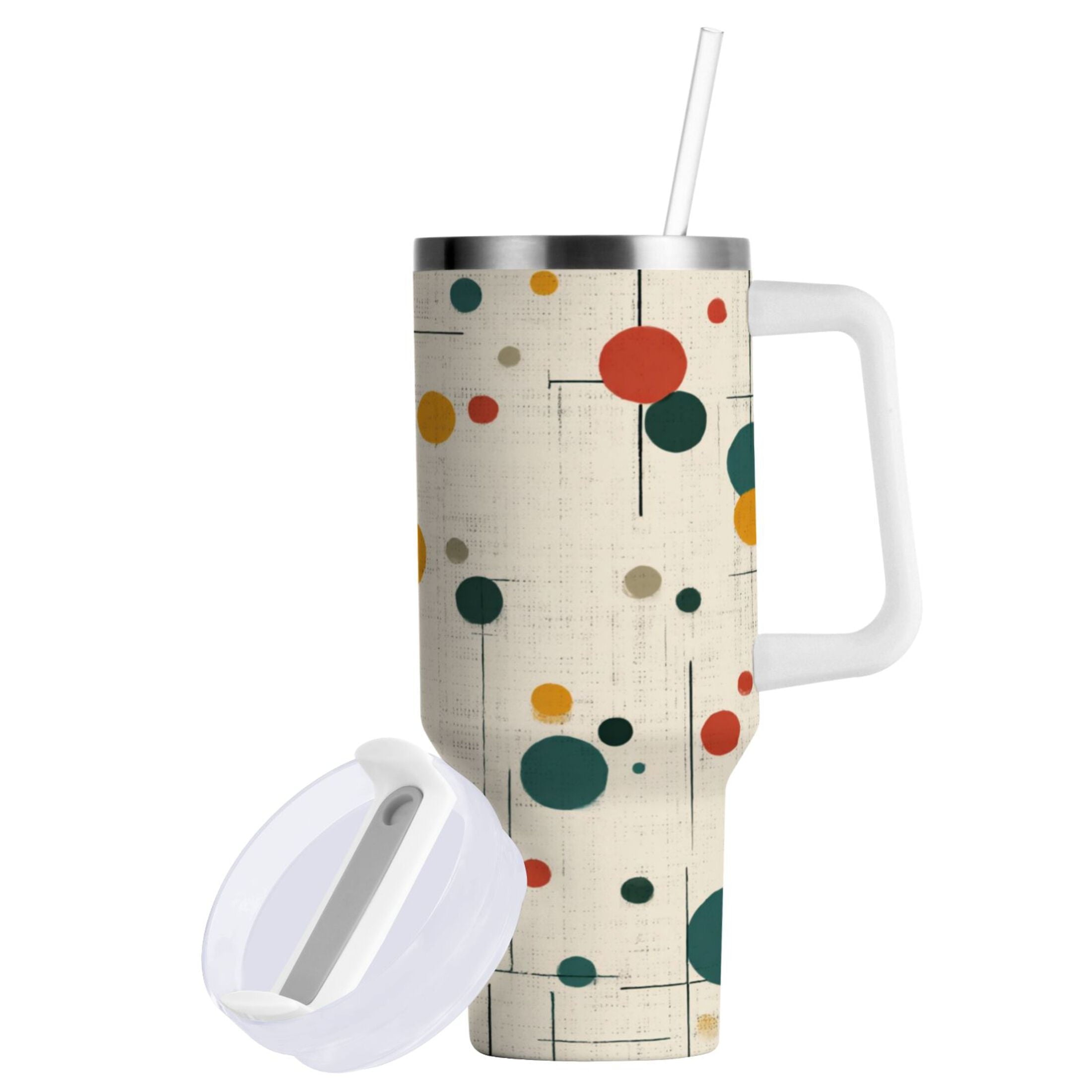 30 oz Insulated Stainless Steel Tumbler Double Wall Stainless Steel Tumbler with 2-Way Drinking Colorful Dots and Lines