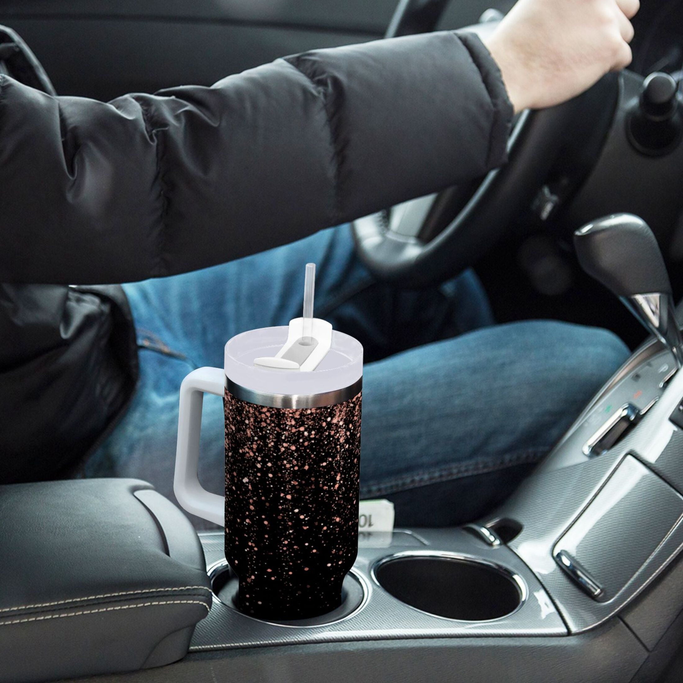 40 oz Insulated Stainless Steel Tumbler Double Wall Stainless Steel Tumbler with 2-Way Drinking Rose Gold Glitter