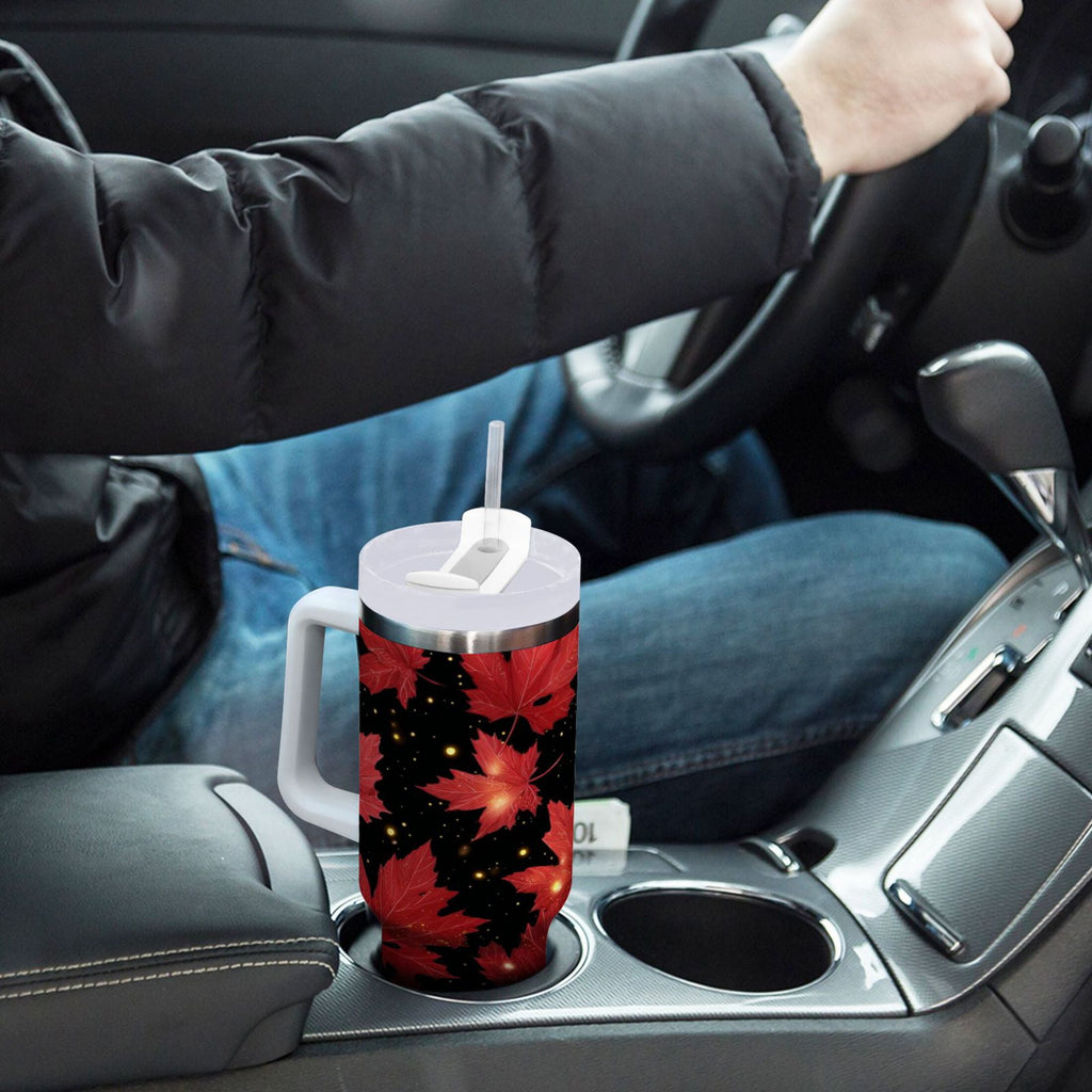 40 oz Insulated Stainless Steel Tumbler Double Wall Stainless Steel Tumbler with 2-Way Drinking Maple Leaves and Fireflies