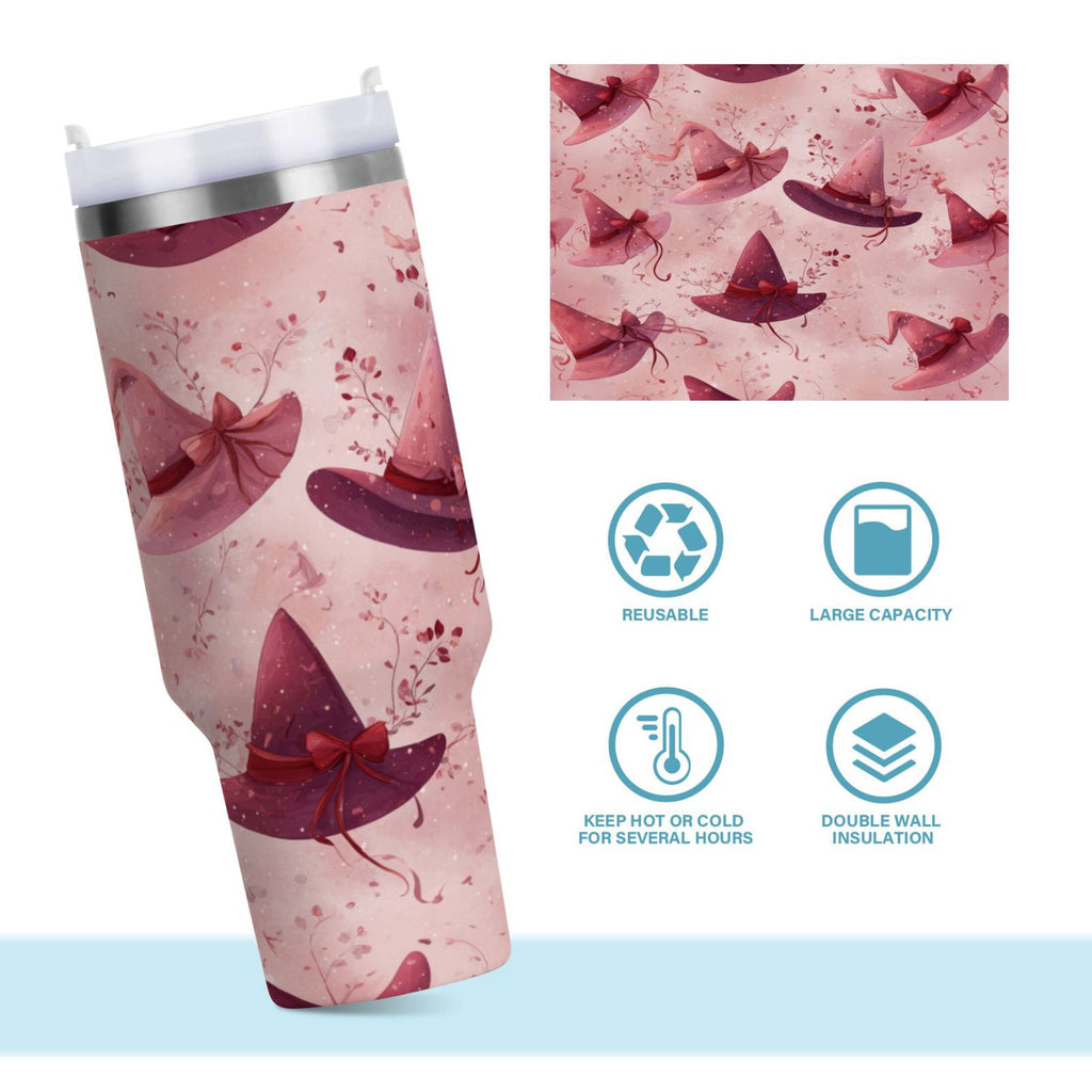 30 oz Insulated Stainless Steel Tumbler Double Wall Stainless Steel Tumbler with 2-Way Drinking Hats with Delicate Bows