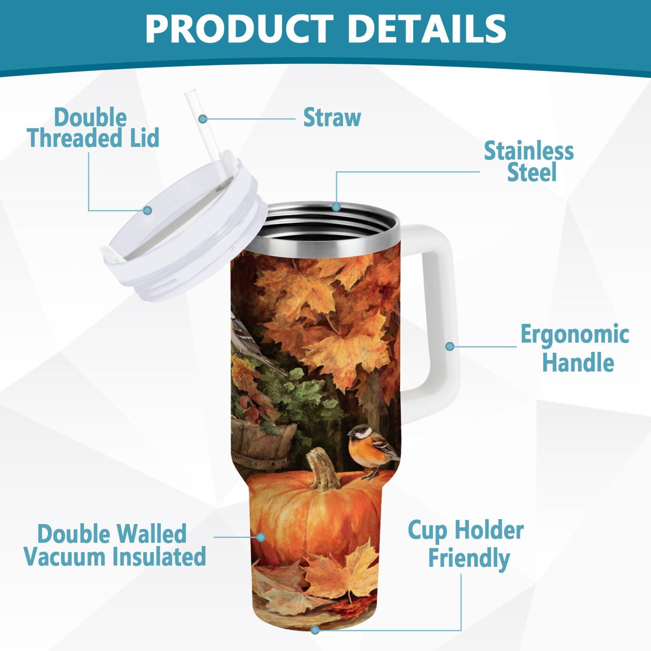 30 oz Insulated Stainless Steel Tumbler Double Wall Stainless Steel Tumbler with 2-Way Drinking Beautiful Fall Scene