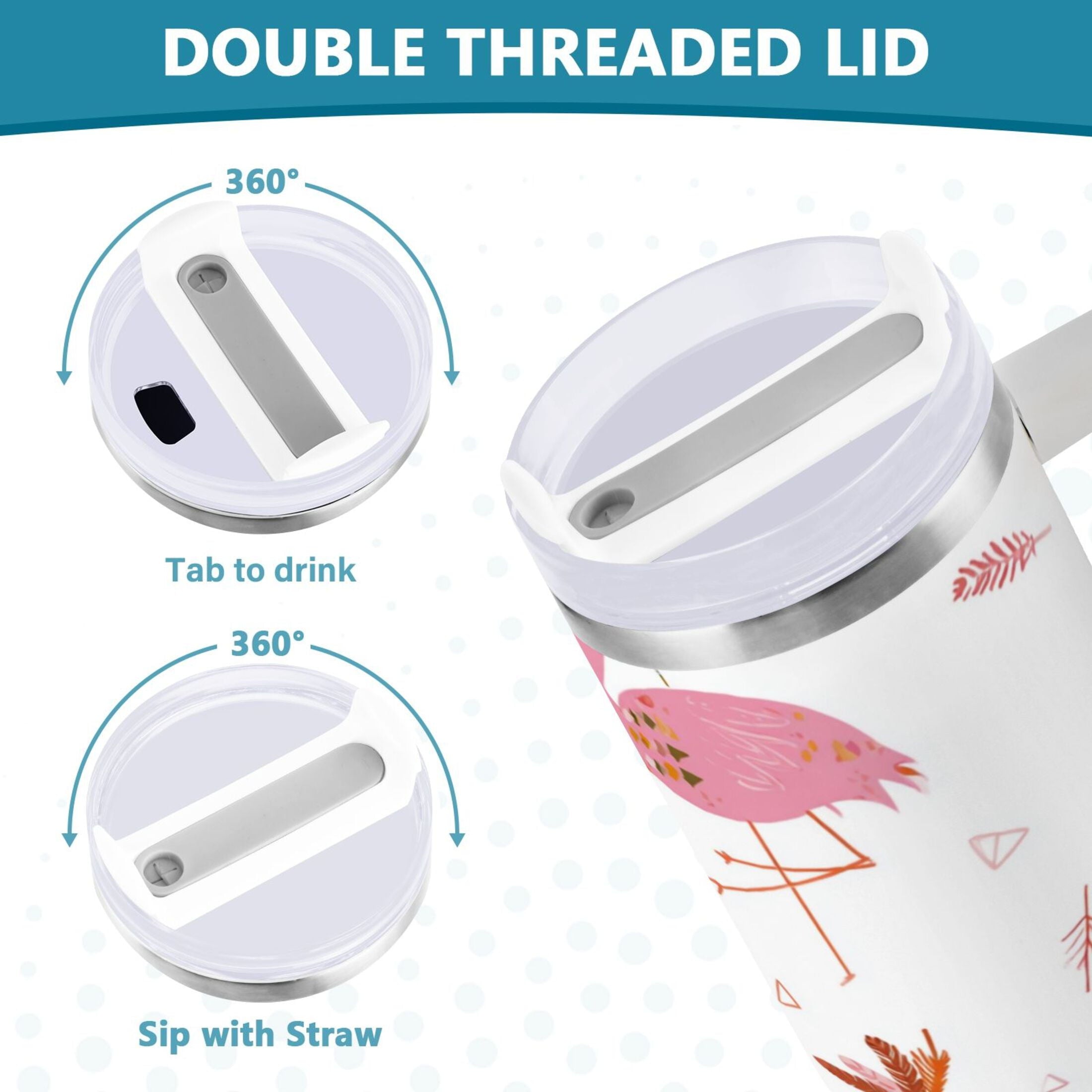 40 oz Insulated Stainless Steel Tumbler Double Wall Stainless Steel Tumbler with 2-Way Drinking Cute Pink Flamingo Pattern