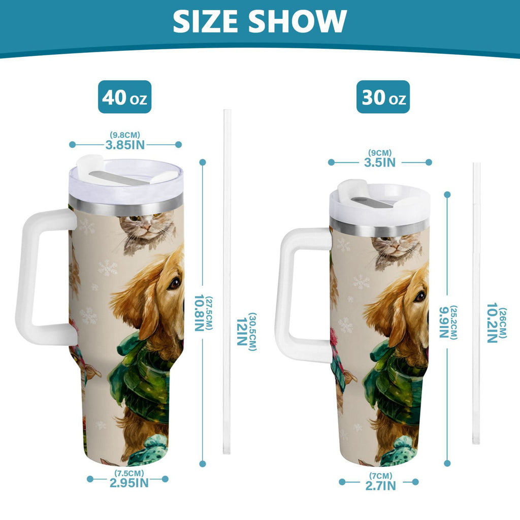 30 oz Insulated Stainless Steel Tumbler Double Wall Stainless Steel Tumbler with 2-Way Drinking Watercolor Animals Pattern