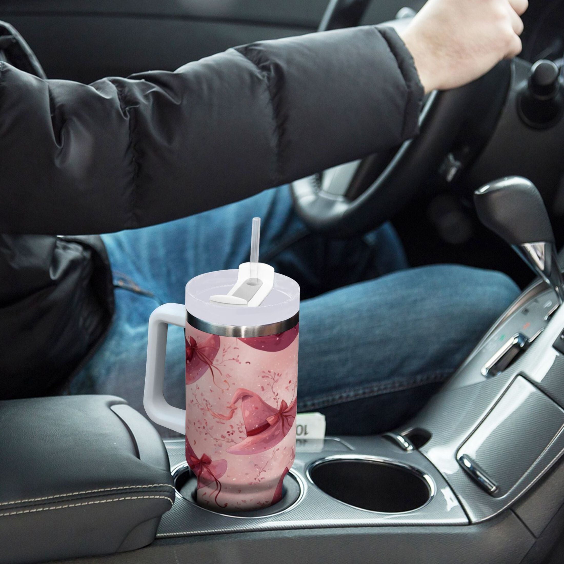 30 oz Insulated Stainless Steel Tumbler Double Wall Stainless Steel Tumbler with 2-Way Drinking Hats with Delicate Bows
