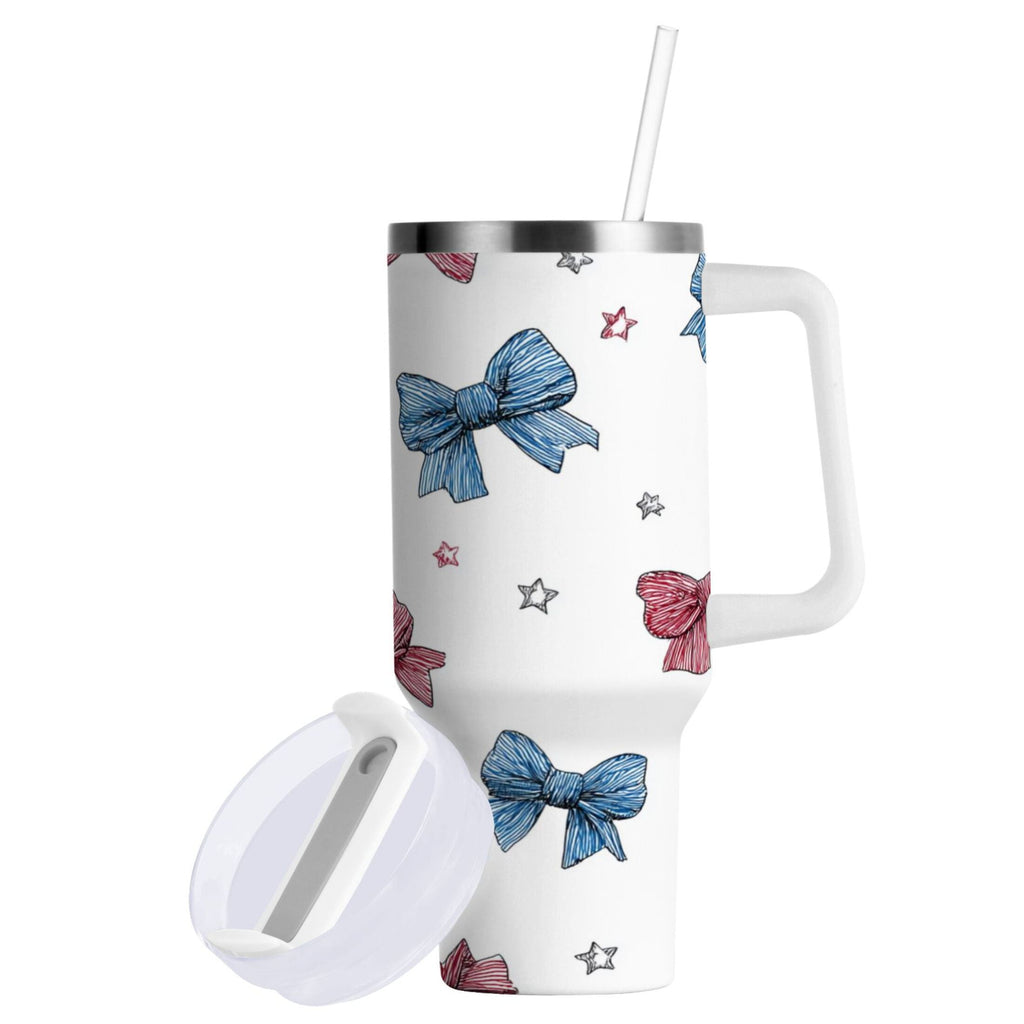 40 oz Insulated Stainless Steel Tumbler Double Wall Stainless Steel Tumbler with 2-Way Drinking Red and Blue Stripes Bows