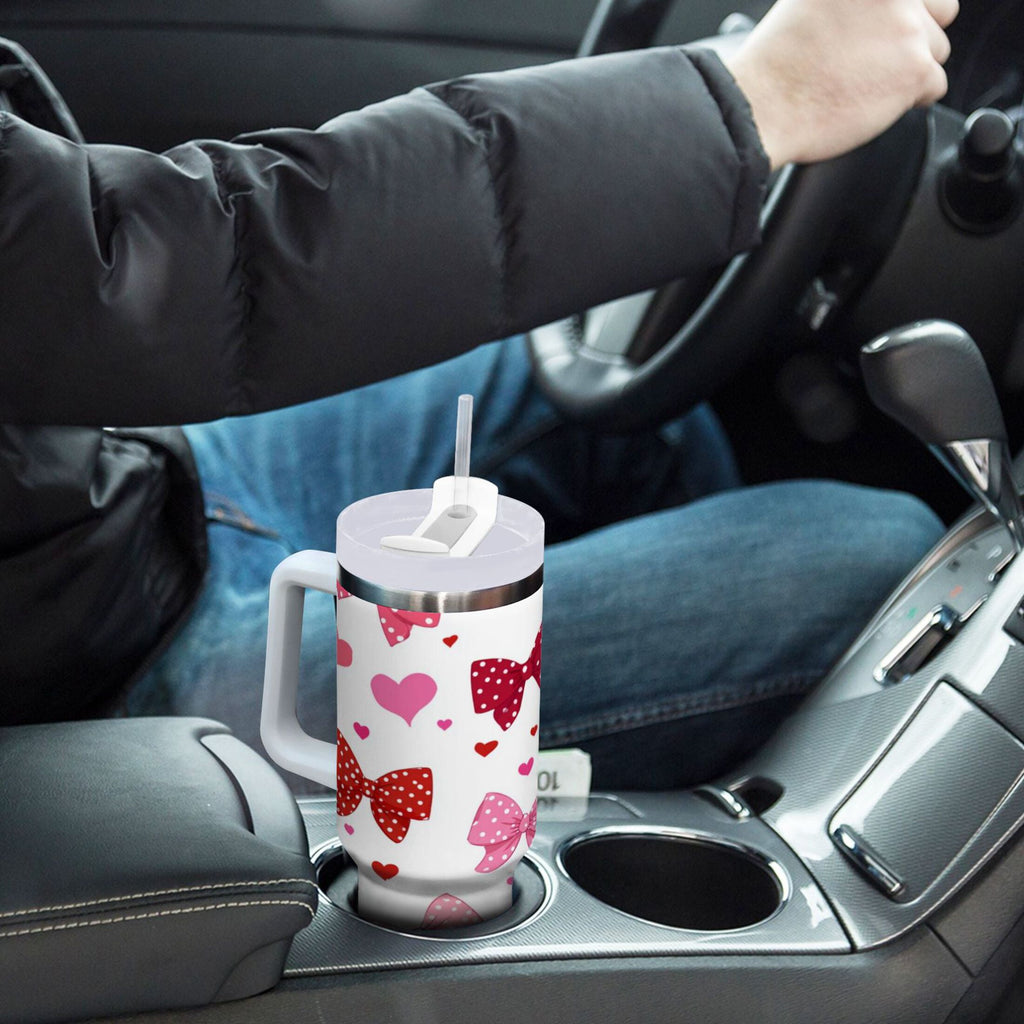 30 oz Insulated Stainless Steel Tumbler Double Wall Stainless Steel Tumbler with 2-Way Drinking Red and Pink Bows