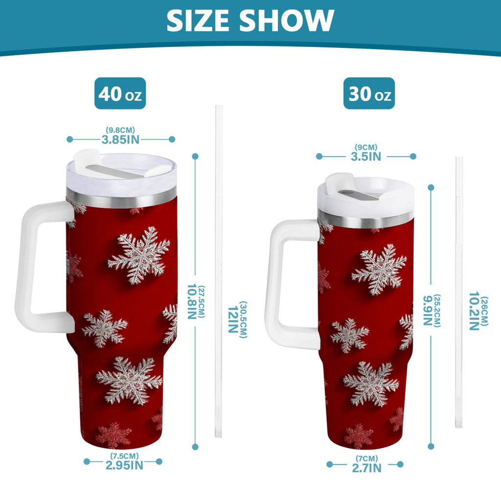 30 oz Insulated Stainless Steel Tumbler Double Wall Stainless Steel Tumbler with 2-Way Drinking Red and White Snowflakes