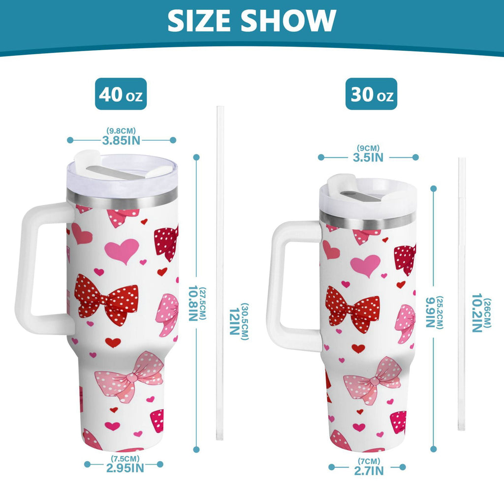 30 oz Insulated Stainless Steel Tumbler Double Wall Stainless Steel Tumbler with 2-Way Drinking Red and Pink Bows