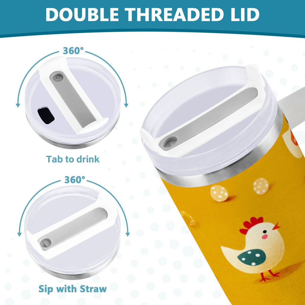 30 oz Insulated Stainless Steel Tumbler Double Wall Stainless Steel Tumbler with 2-Way Drinking Cartoon Chickens Pattern
