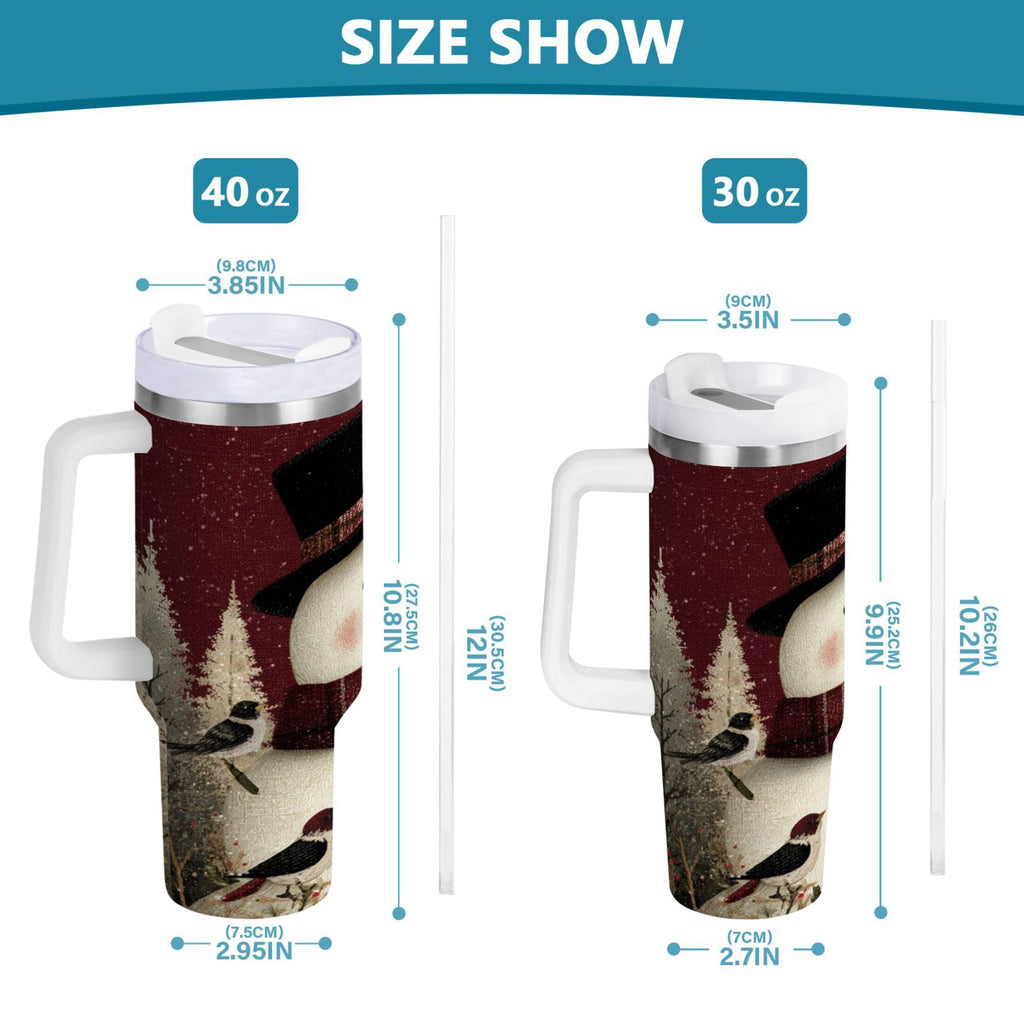 30 oz Insulated Stainless Steel Tumbler Double Wall Stainless Steel Tumbler with 2-Way Drinking Snowman and Birds