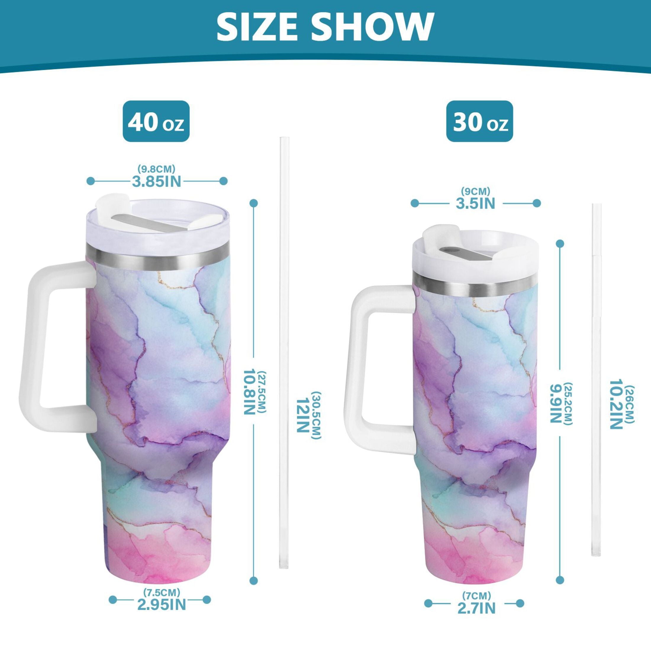 30 oz Insulated Stainless Steel Tumbler Double Wall Stainless Steel Tumbler with 2-Way Drinking Pastel Pink Marble Texture