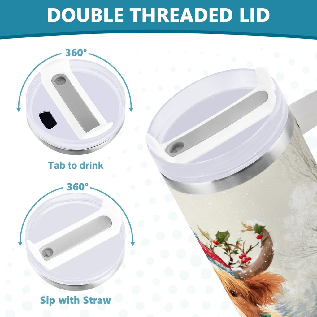 30 oz Insulated Stainless Steel Tumbler Double Wall Stainless Steel Tumbler with 2-Way Drinking Cow Wearing Christmas Hat
