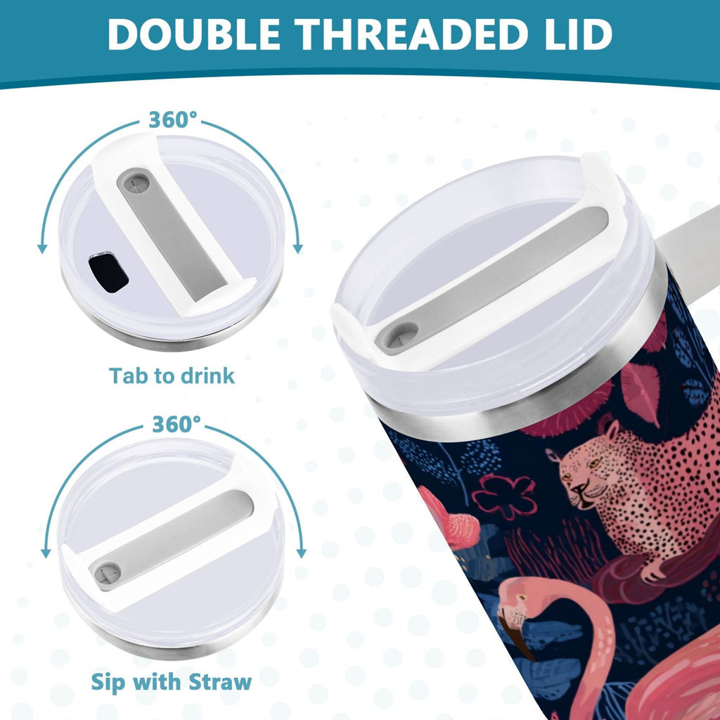 30 oz Insulated Stainless Steel Tumbler Double Wall Stainless Steel Tumbler with 2-Way Drinking Flamingos and Leopard Print