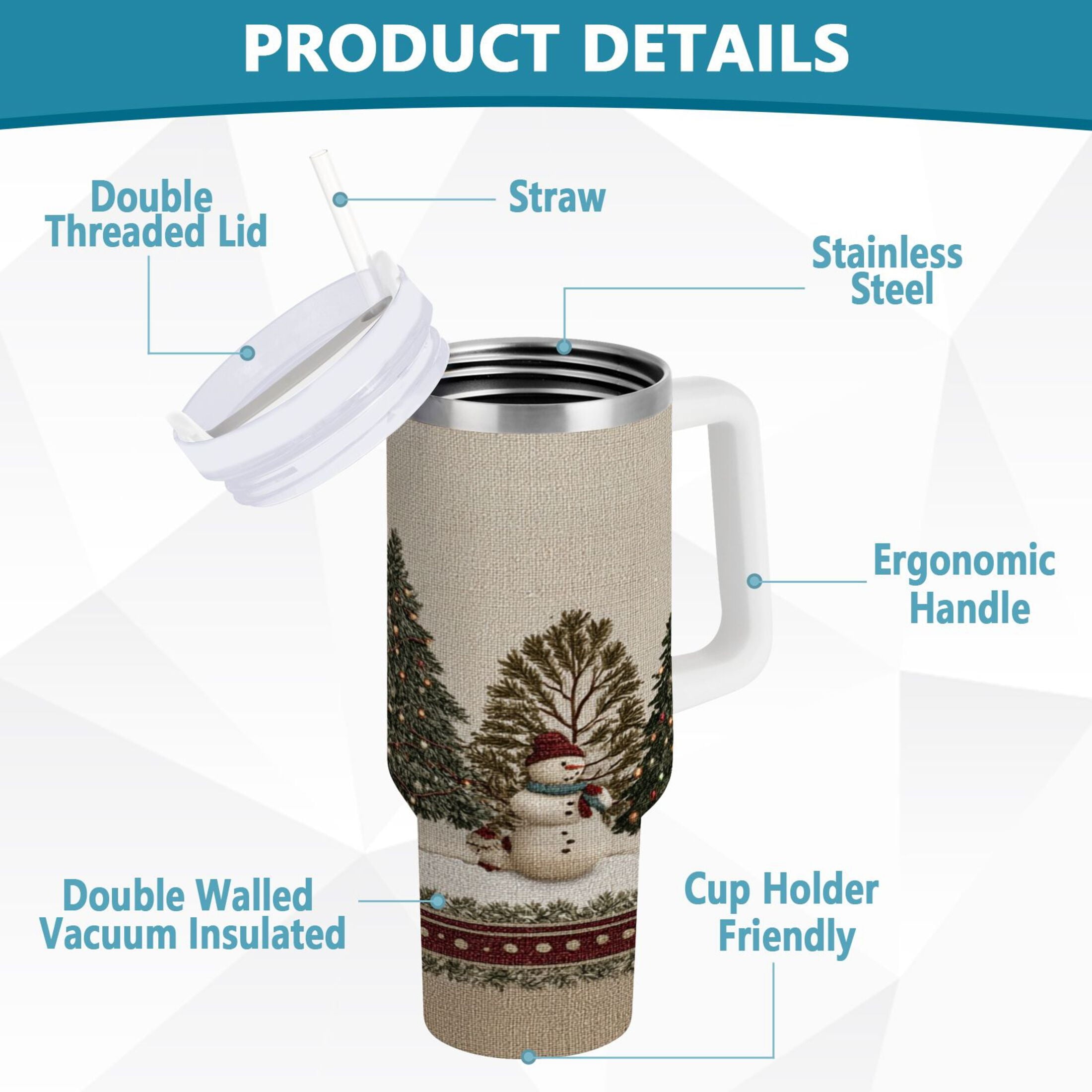 30 oz Insulated Stainless Steel Tumbler Double Wall Stainless Steel Tumbler with 2-Way Drinking Snowmen and Deer in The Forest