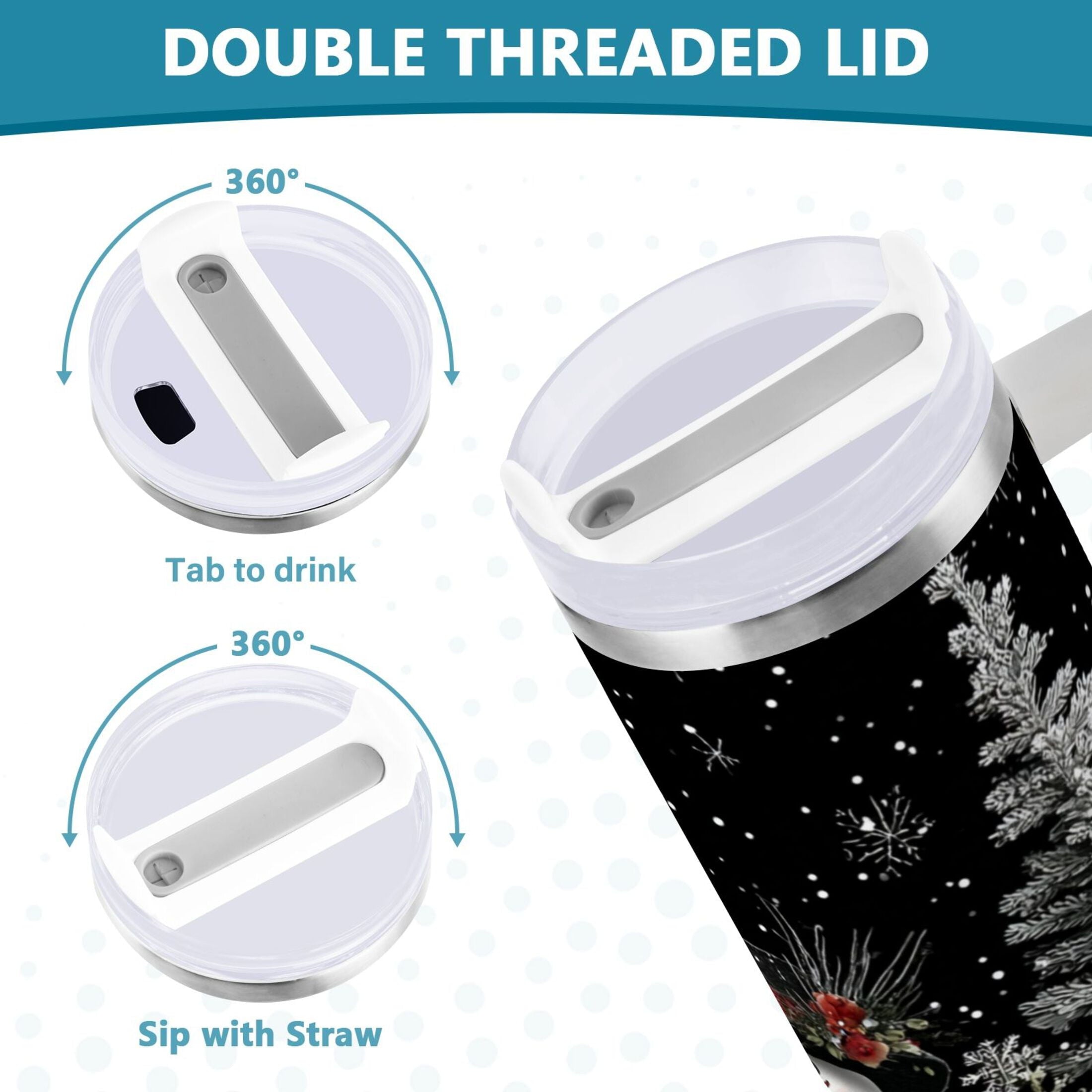 30 oz Insulated Stainless Steel Tumbler Double Wall Stainless Steel Tumbler with 2-Way Drinking Christmas Snowman