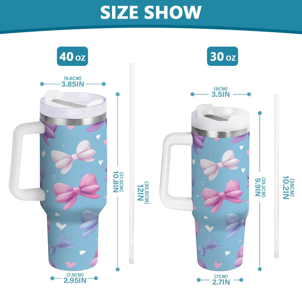30 oz Insulated Stainless Steel Tumbler Double Wall Stainless Steel Tumbler with 2-Way Drinking Pink and Purple Bows