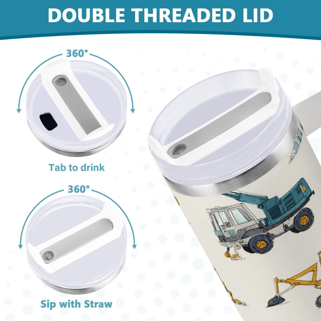 30 oz Insulated Stainless Steel Tumbler Double Wall Stainless Steel Tumbler with 2-Way Drinking Engineering Vehicle Pattern
