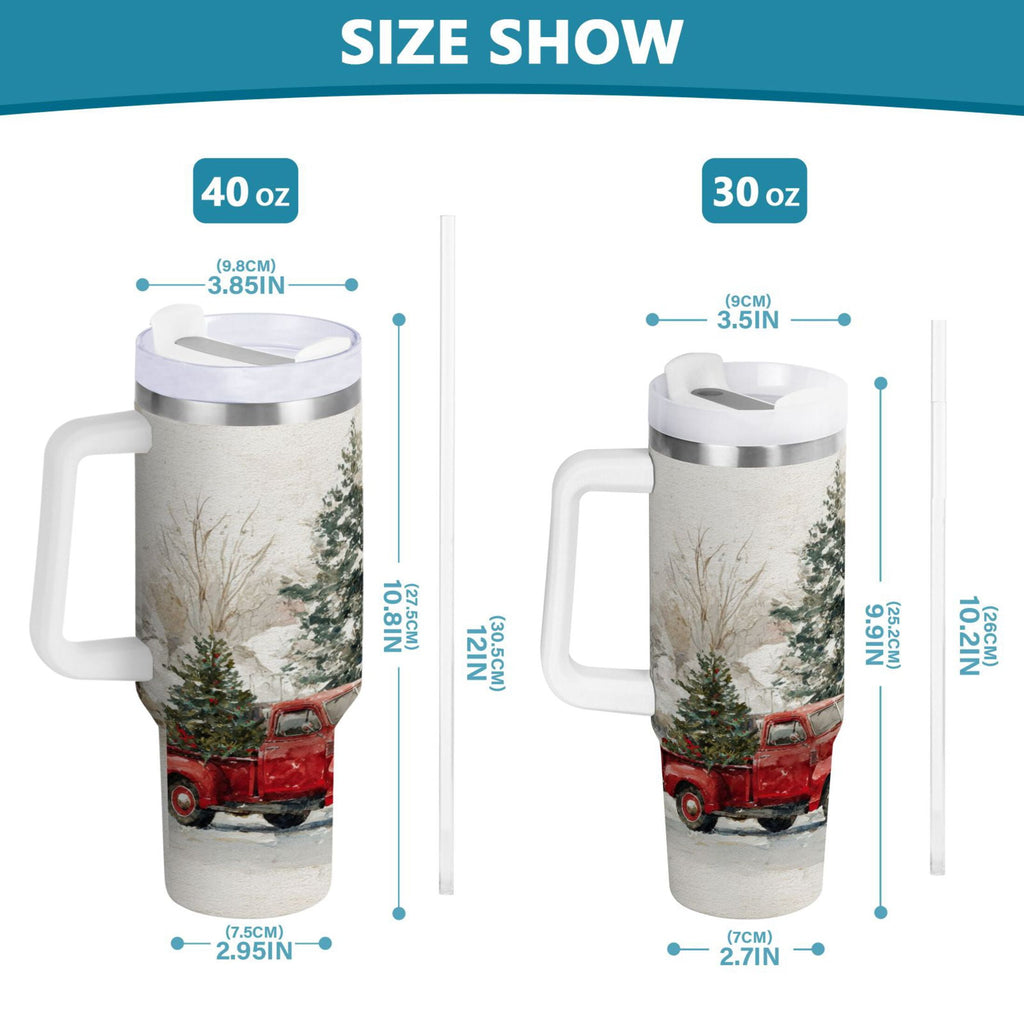 30 oz Insulated Stainless Steel Tumbler Double Wall Stainless Steel Tumbler with 2-Way Drinking Truck with Christmas Decorations
