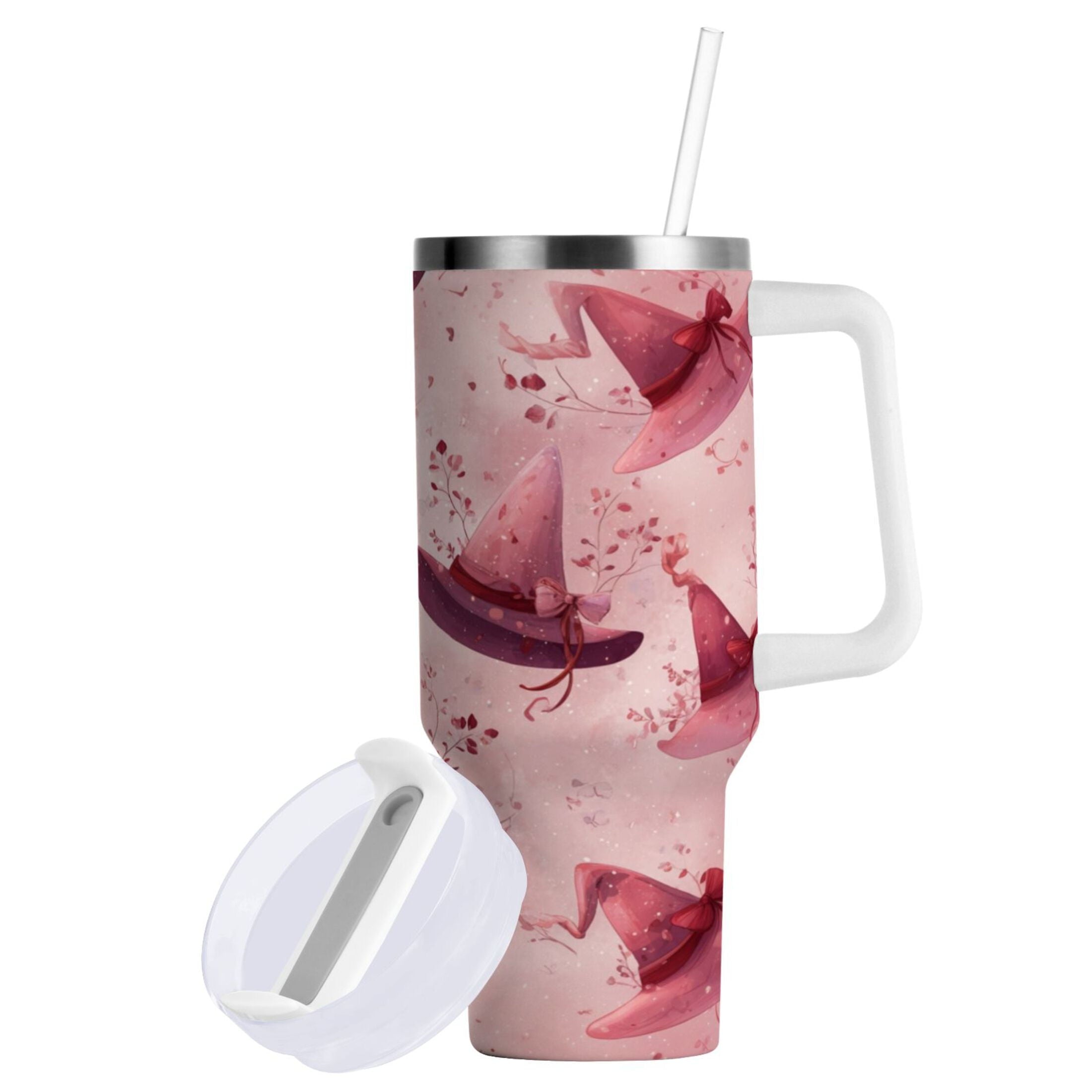 30 oz Insulated Stainless Steel Tumbler Double Wall Stainless Steel Tumbler with 2-Way Drinking Hats with Delicate Bows