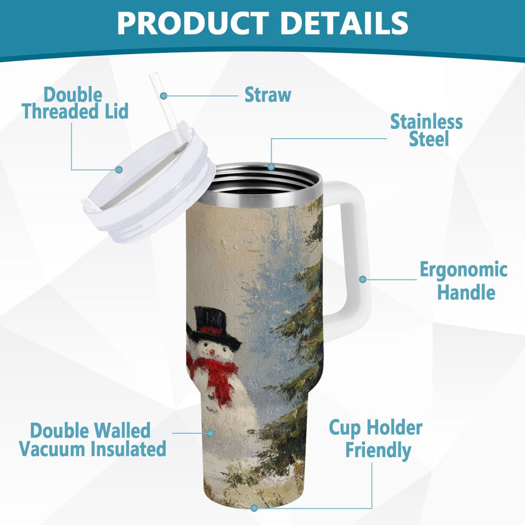 40 oz Insulated Stainless Steel Tumbler Double Wall Stainless Steel Tumbler with 2-Way Drinking Moody Snowman Couple