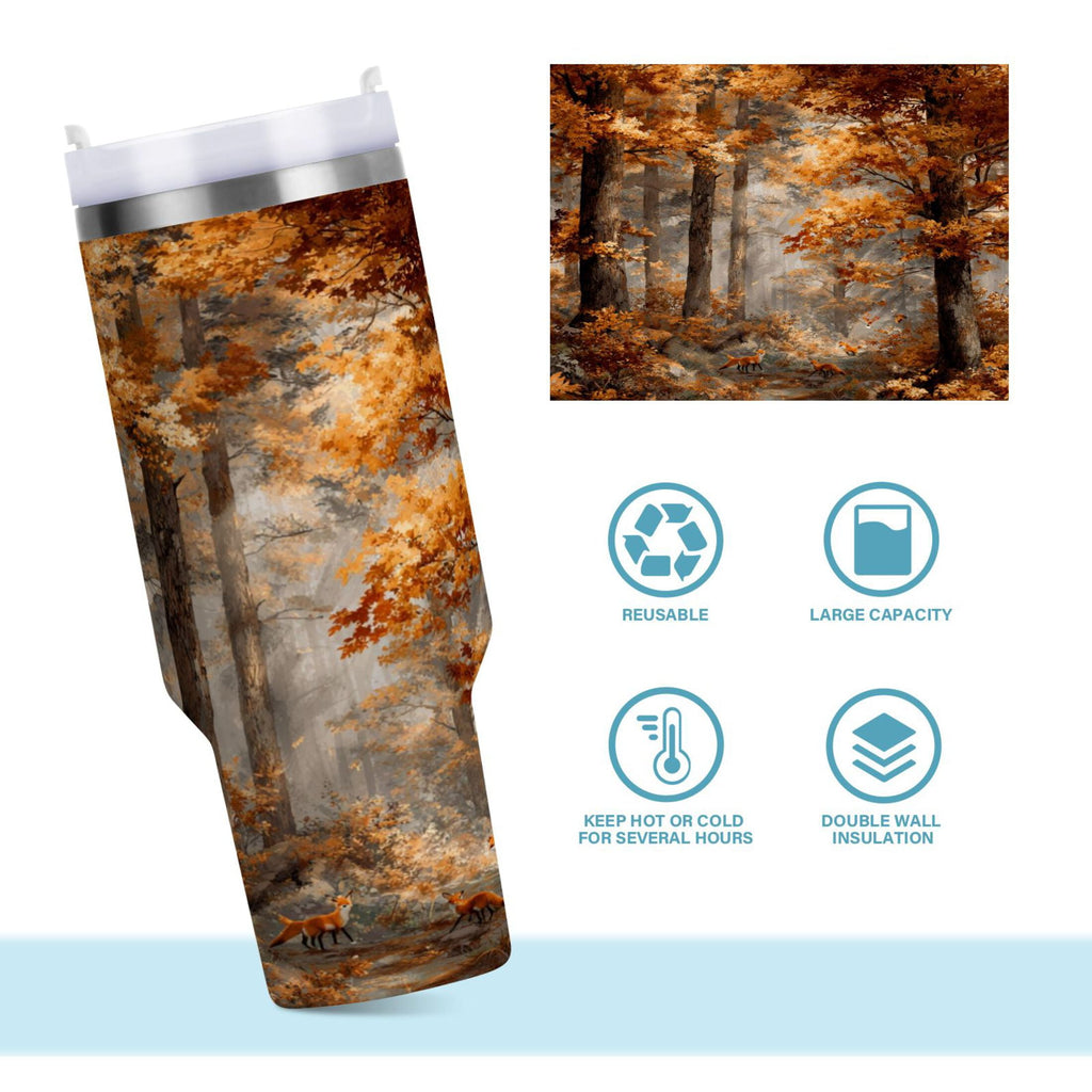 30 oz Insulated Stainless Steel Tumbler Double Wall Stainless Steel Tumbler with 2-Way Drinking Beautiful Autumn Forest