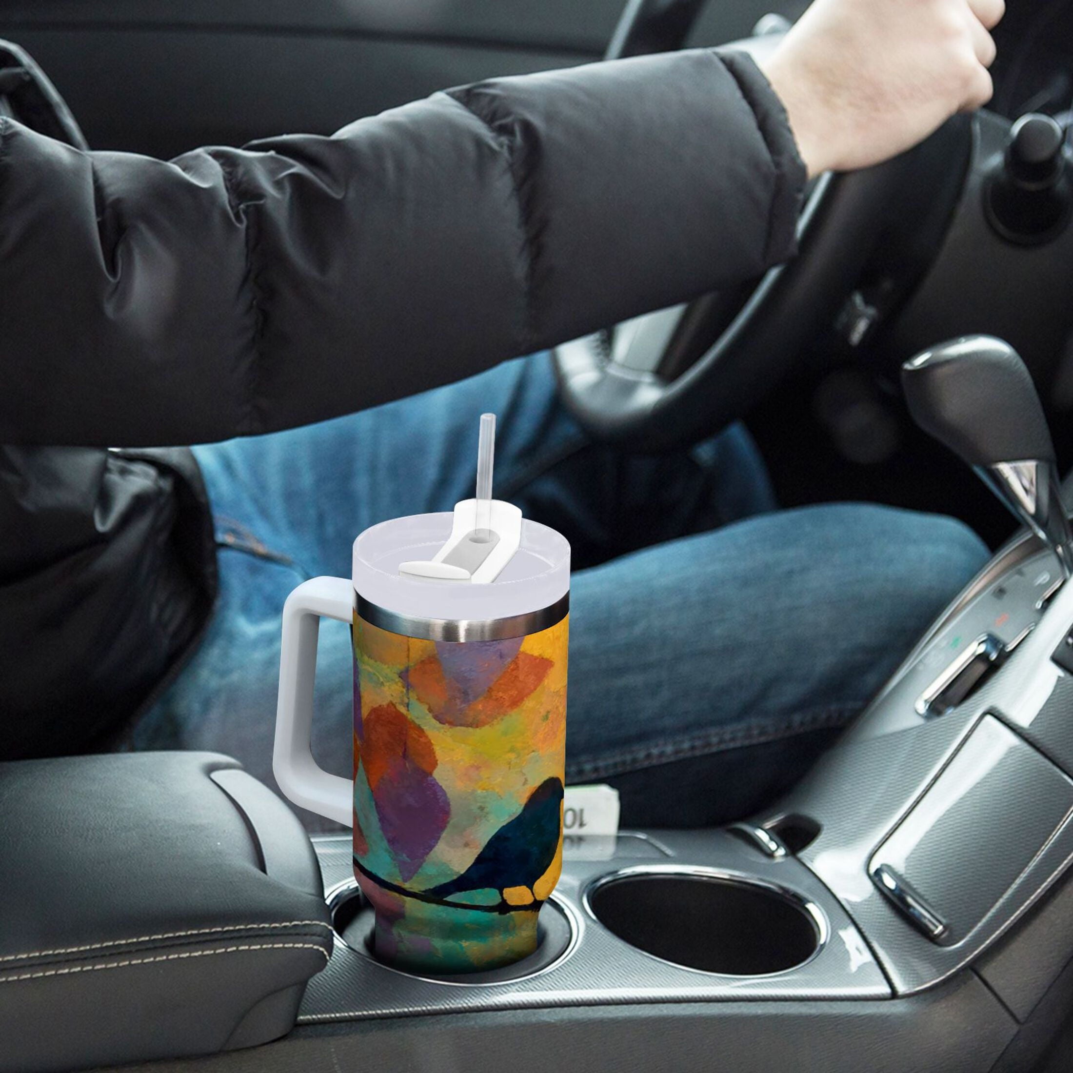 30 oz Insulated Stainless Steel Tumbler Double Wall Stainless Steel Tumbler with 2-Way Drinking Birds on A Wire