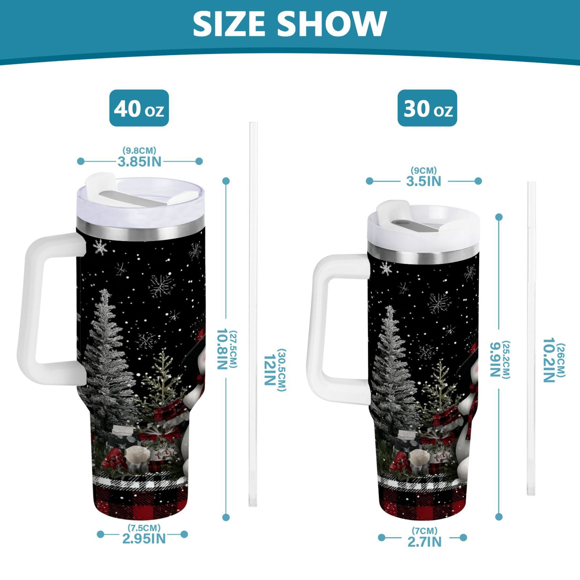 30 oz Insulated Stainless Steel Tumbler Double Wall Stainless Steel Tumbler with 2-Way Drinking Christmas Snowman
