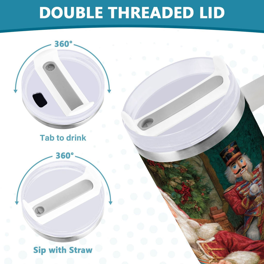 40 oz Insulated Stainless Steel Tumbler Double Wall Stainless Steel Tumbler with 2-Way Drinking Santa Eating Cookies