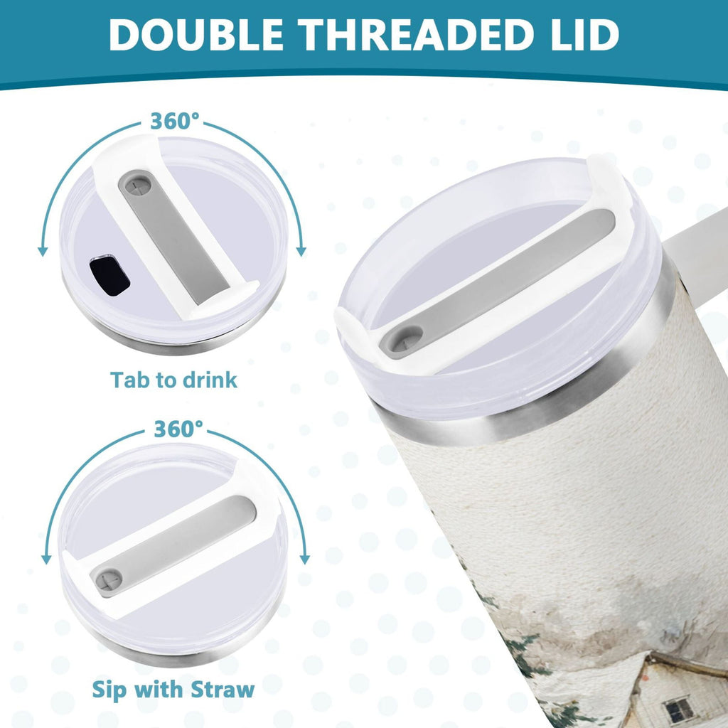 30 oz Insulated Stainless Steel Tumbler Double Wall Stainless Steel Tumbler with 2-Way Drinking Truck with Christmas Decorations
