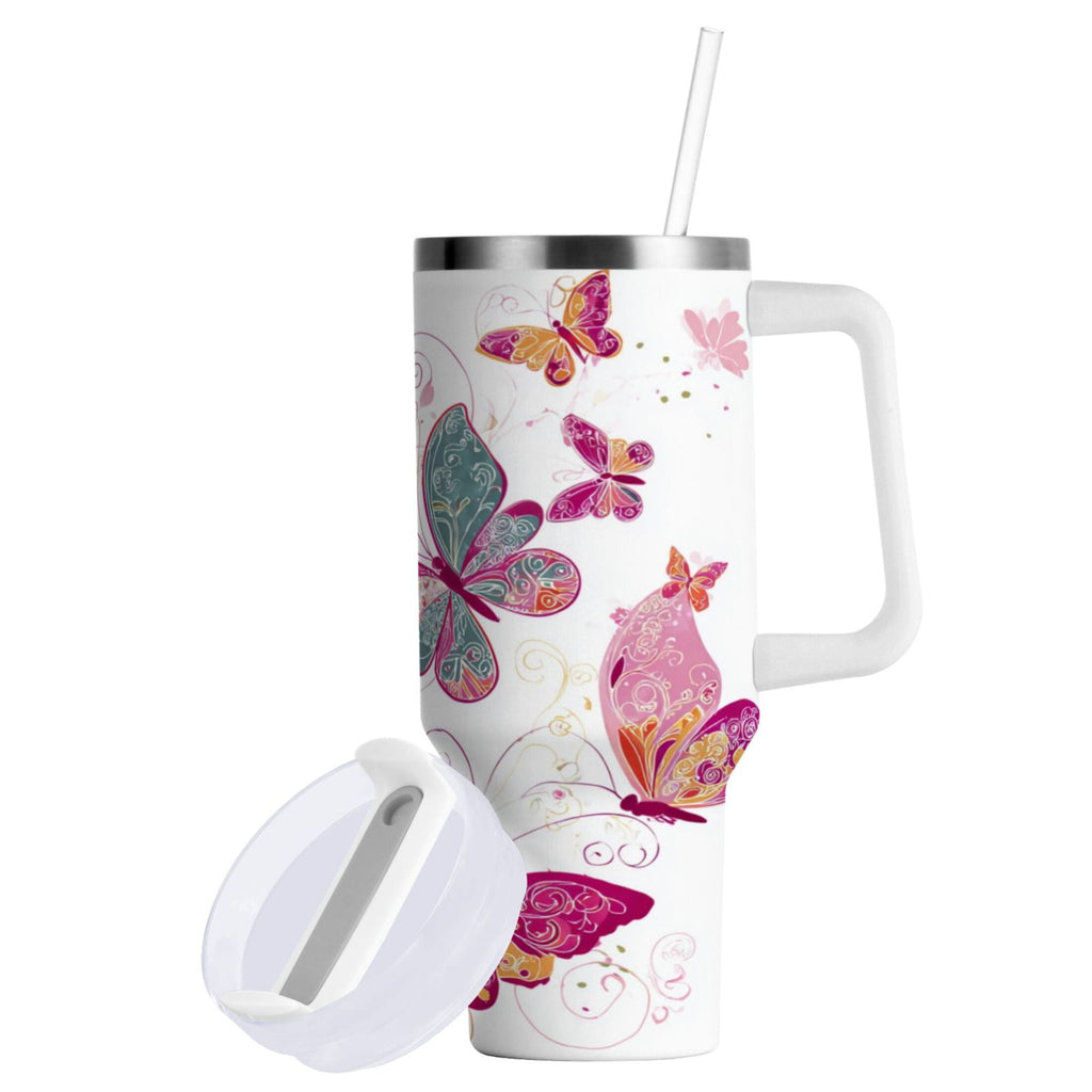 30 oz Insulated Stainless Steel Tumbler Double Wall Stainless Steel Tumbler with 2-Way Drinking Colorful Butterflies