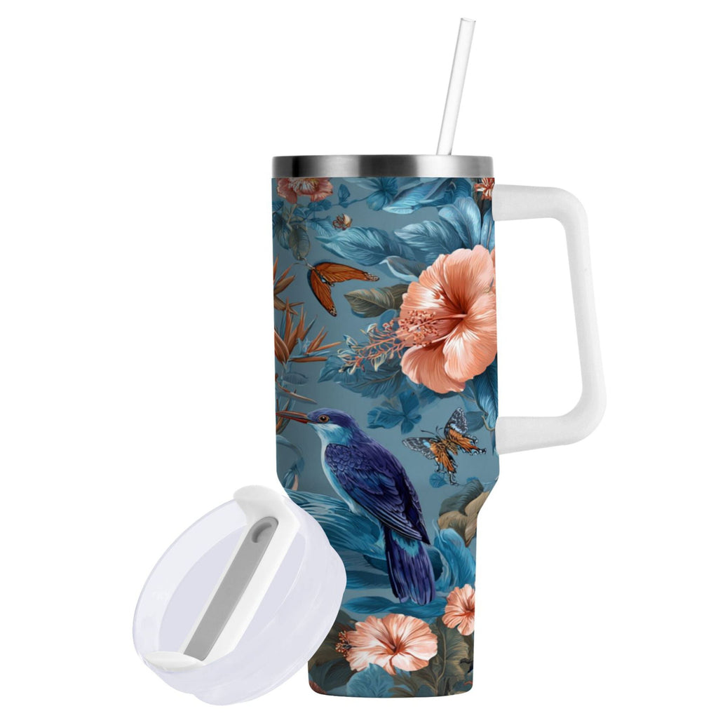 30 oz Insulated Stainless Steel Tumbler Double Wall Stainless Steel Tumbler with 2-Way Drinking Birds and Flowers