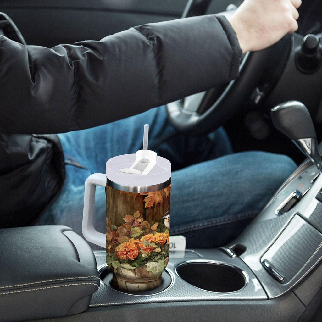 30 oz Insulated Stainless Steel Tumbler Double Wall Stainless Steel Tumbler with 2-Way Drinking Beautiful Fall Scene