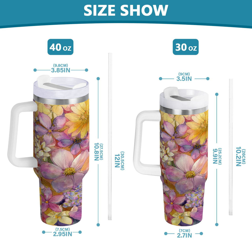30 oz Insulated Stainless Steel Tumbler Double Wall Stainless Steel Tumbler with 2-Way Drinking Summer Blossoms