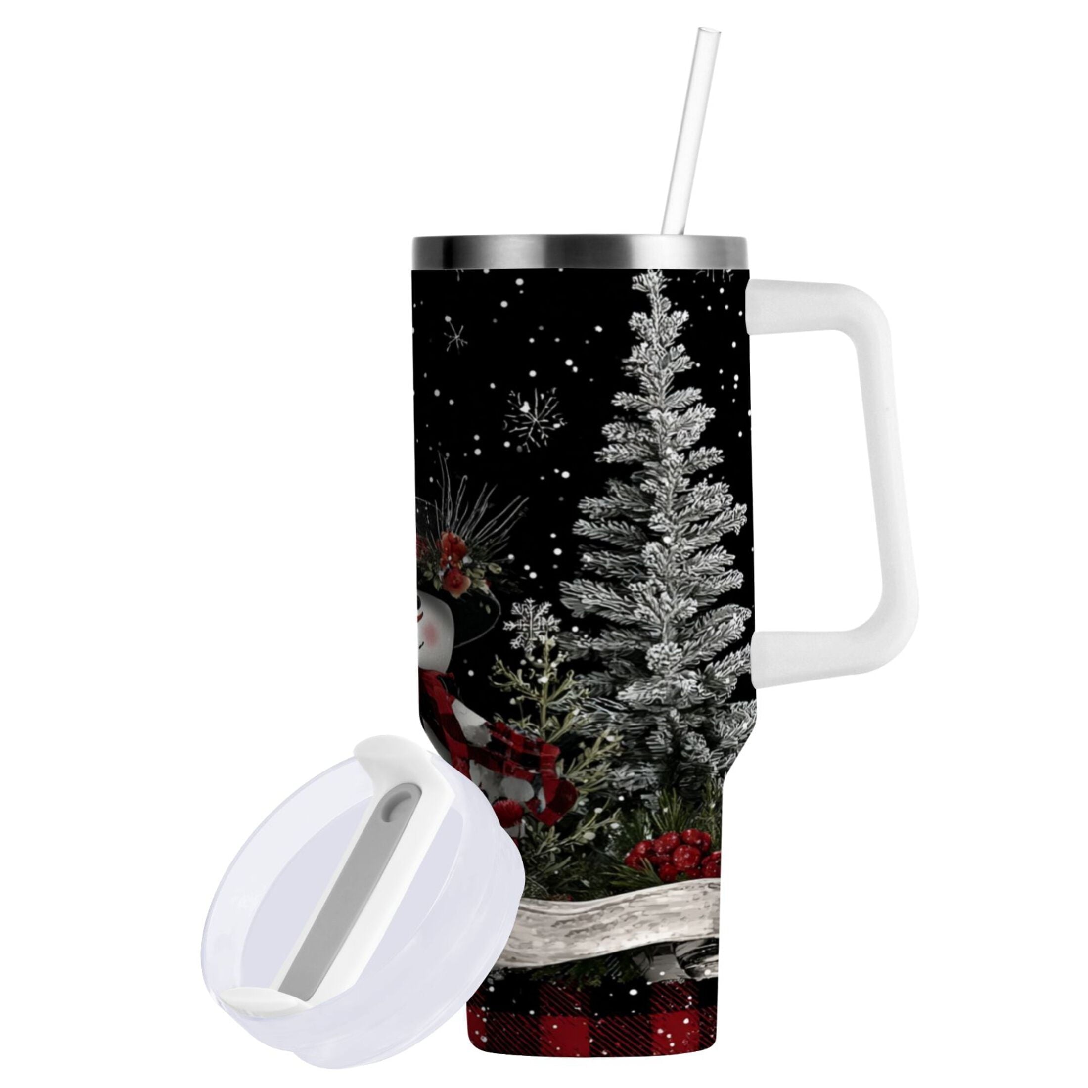 30 oz Insulated Stainless Steel Tumbler Double Wall Stainless Steel Tumbler with 2-Way Drinking Christmas Snowman